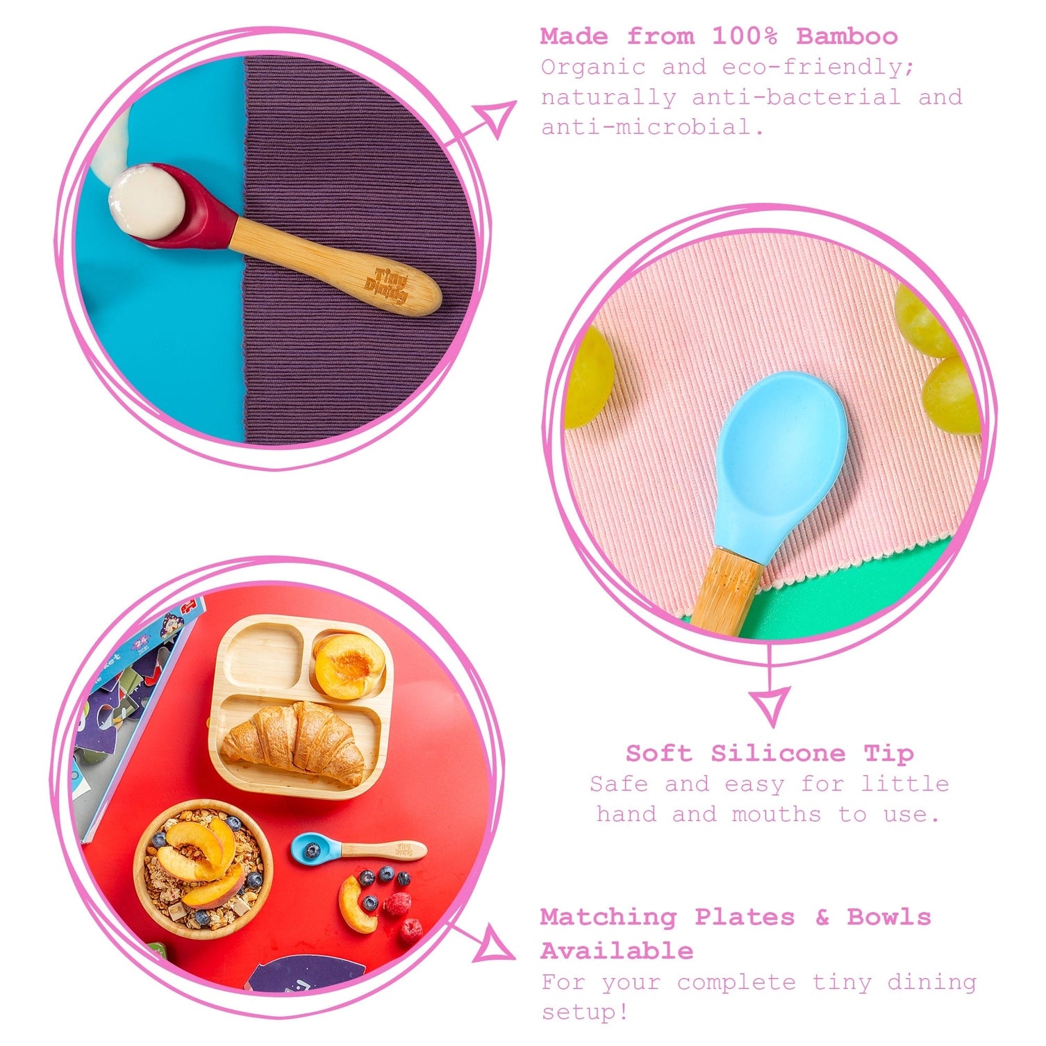 Beige Soft Tip Bamboo Spoon - Silicone Tip